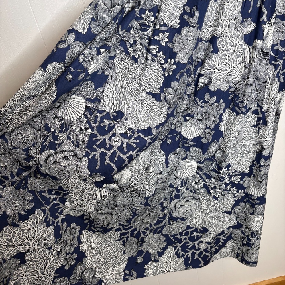 J Crew Collection Gathered Midi Dress 10 Navy Blue Ratti Seashell Coastal - Picture 5 of 11